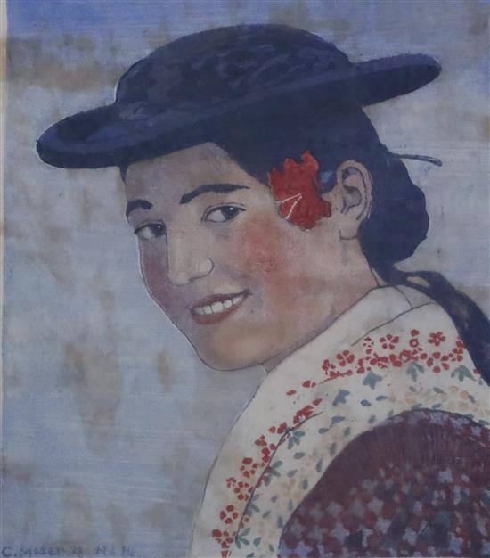 Carl Moser (1873-1939), three woodcuts in colours on thin Japan paper Breton fisherwoman and Spanish girl
